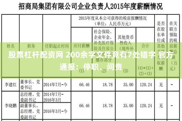 股票杠杆配资网 200余字文件竟有7处错字 官方通报：停职、问责